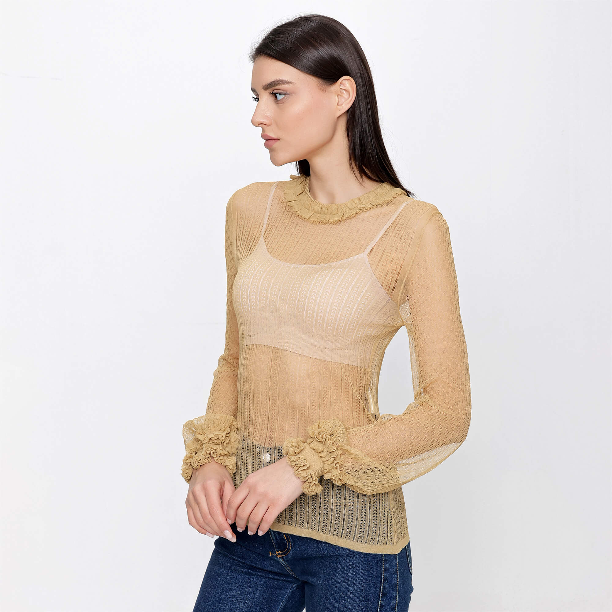 FENDI - Beige Lace Transparan Sweater